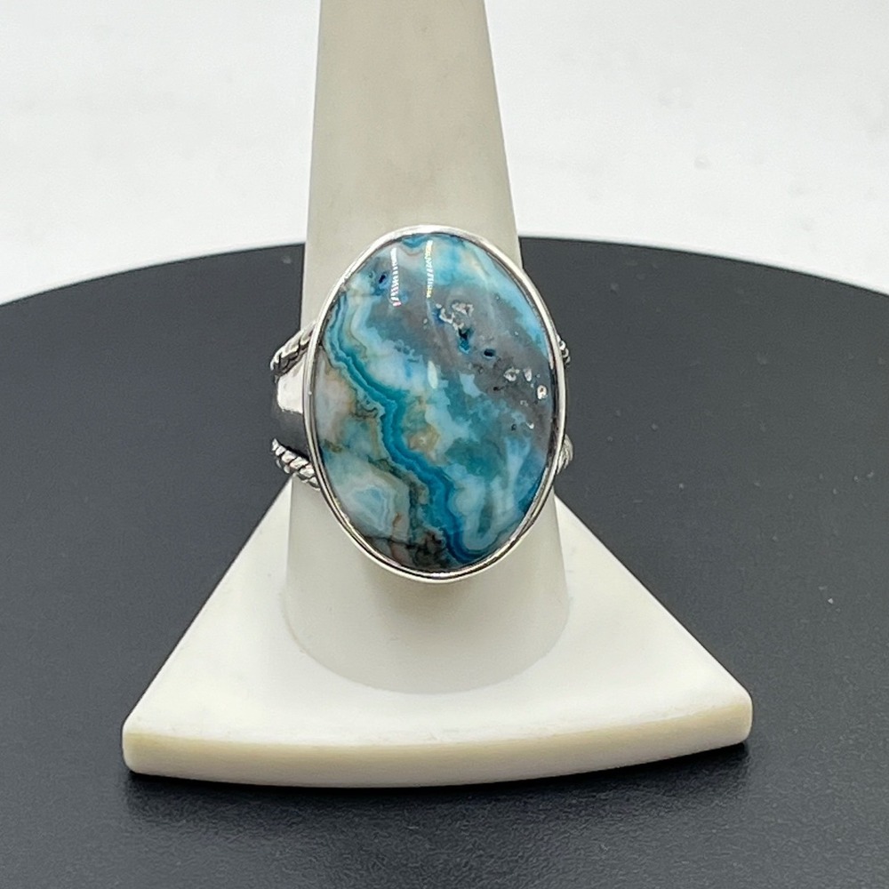 Carolyn Pollack Blue Banded Agate Ring‎ sterling silver Sz 10.25, 13 grams